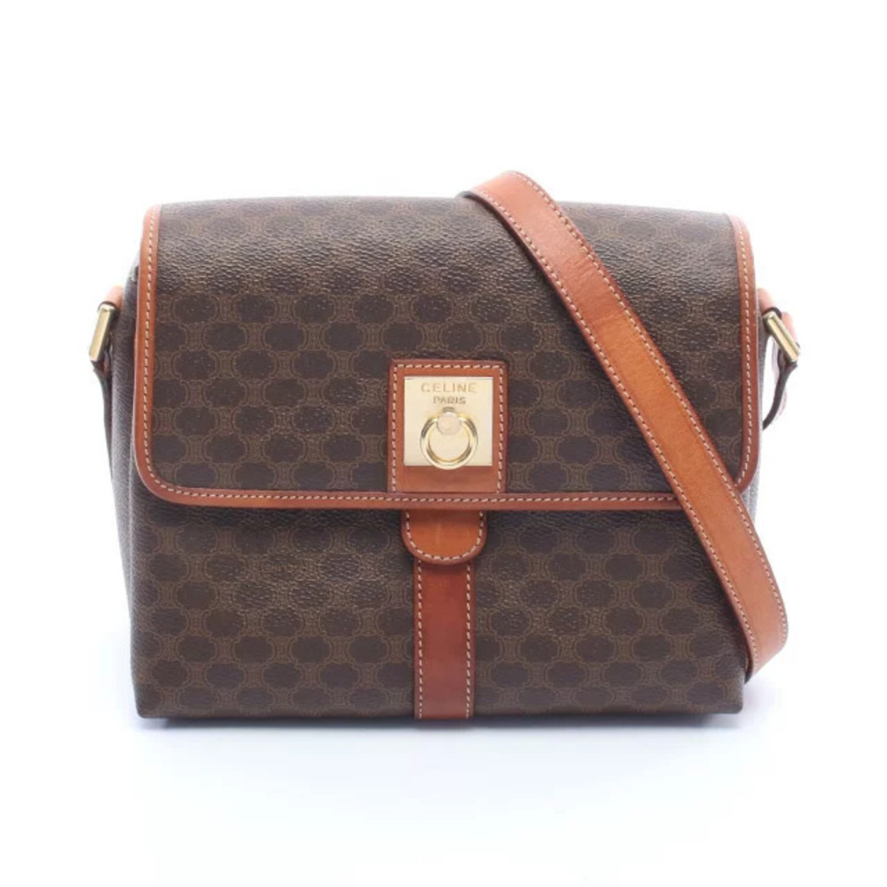 Celine Macadam Shoulder Bag Canvas Leather Brown